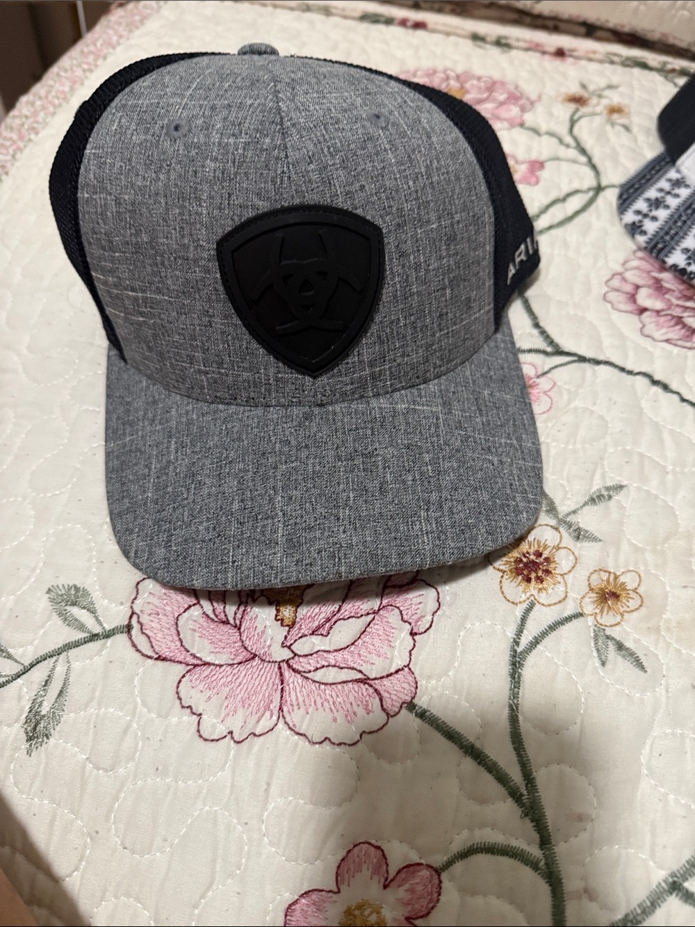Ariat Heather Gray Front Patch Trucker Hat with Black Mesh